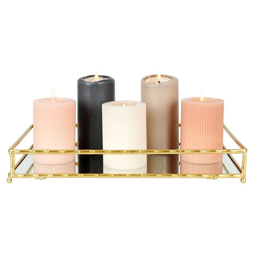 Rectangular Mirror Tray for Candles - 35x20 cm Golden
