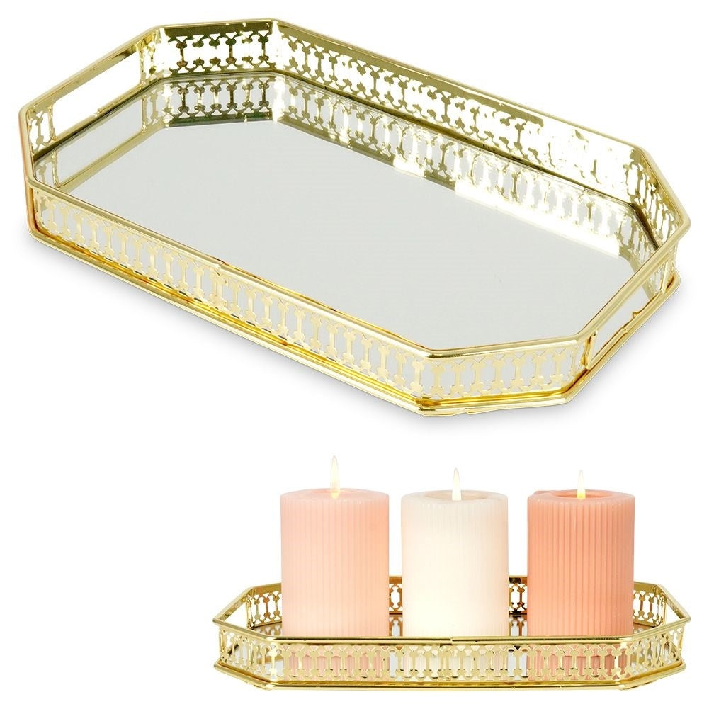 Rectangular Mirror Tray for Candles - Elegant Gold Tone 29x18.5 cm