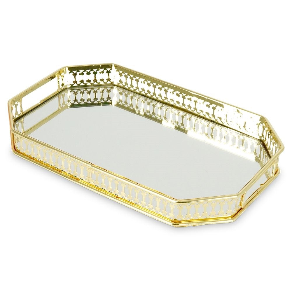 Rectangular Mirror Tray for Candles - Elegant Gold Tone 29x18.5 cm