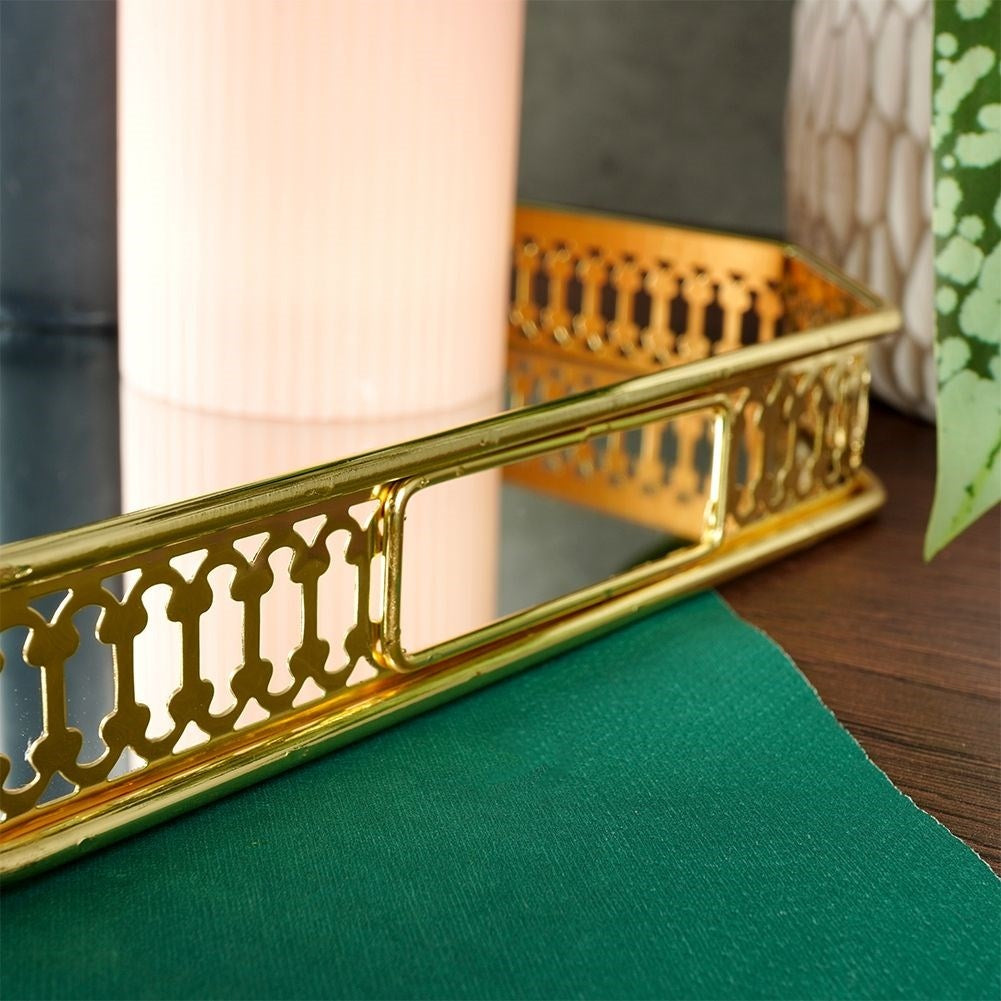 Rectangular Mirror Tray for Candles - Elegant Gold Tone 29x18.5 cm