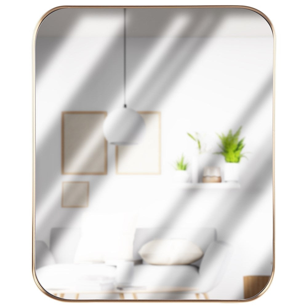 Rectangular Wall Mirror with Gold-Framed Metal and Rounded Corners