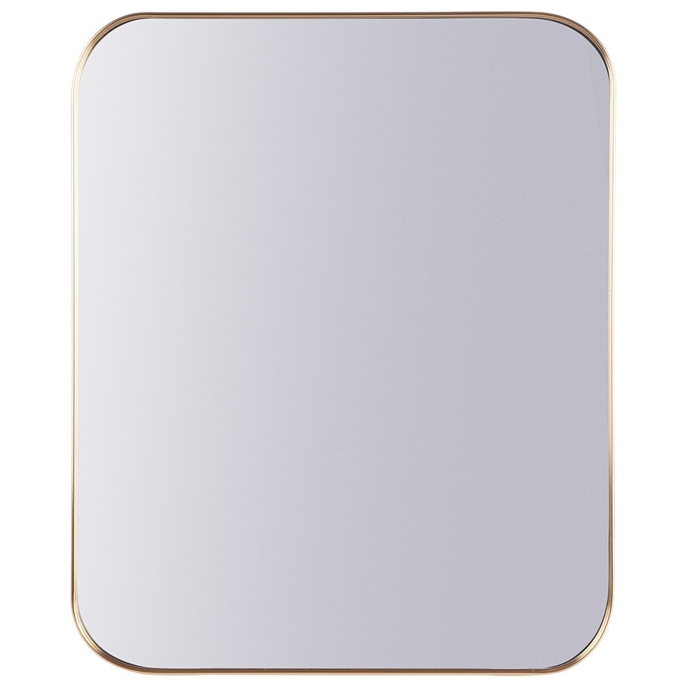 Rectangular Wall Mirror with Gold-Framed Metal and Rounded Corners