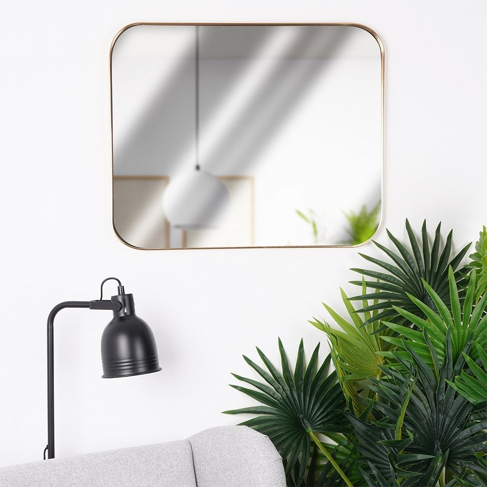 Rectangular Wall Mirror with Gold-Framed Metal and Rounded Corners
