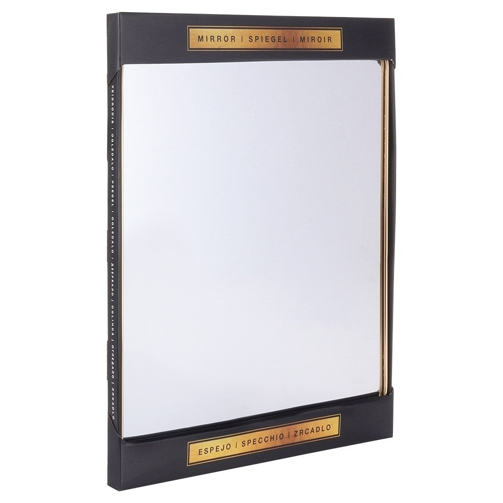 Rectangular Wall Mirror with Gold-Framed Metal and Rounded Corners