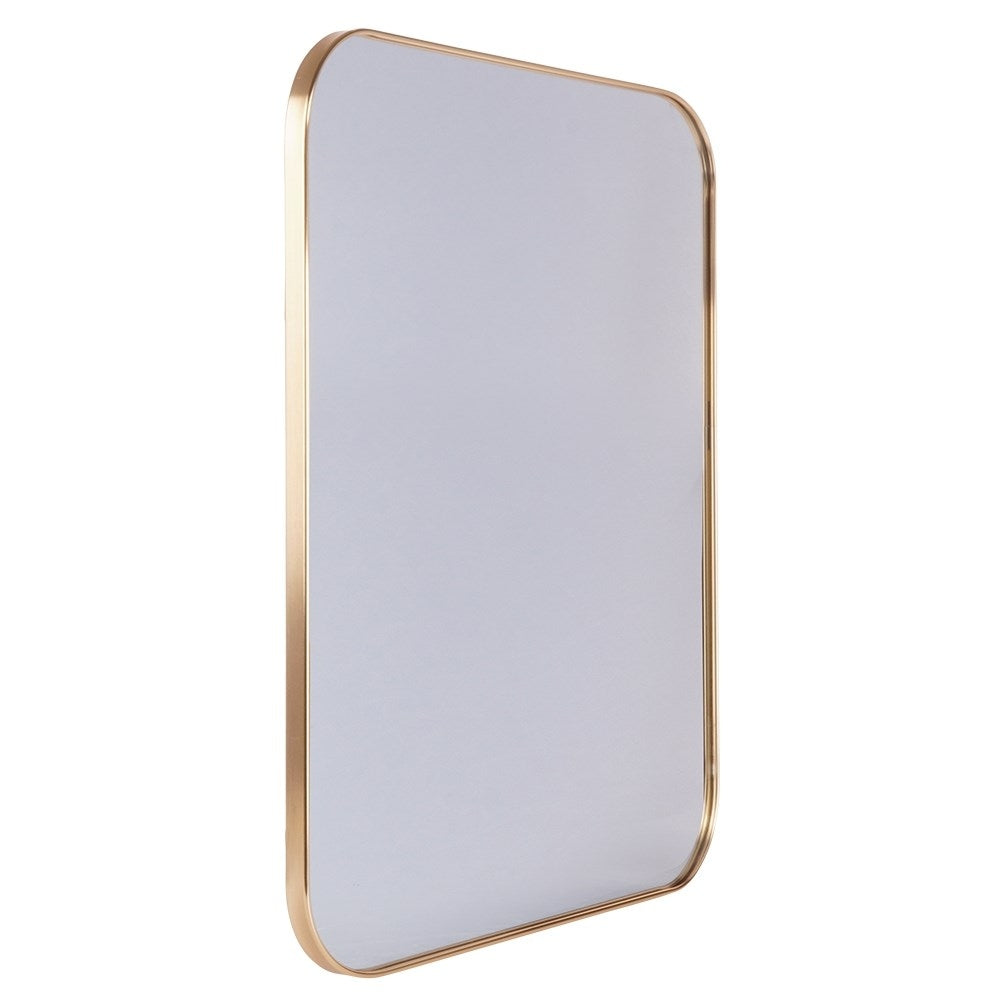 Rectangular Wall Mirror with Gold-Framed Metal and Rounded Corners