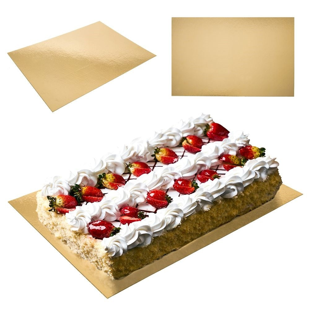 Rectangular cake tray 40x30 cm, gold foil coated cardboard