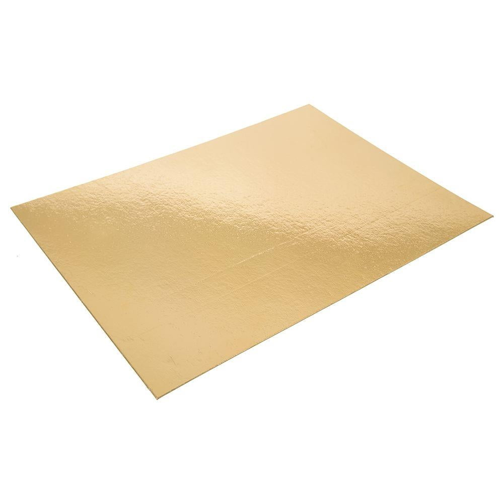 Rectangular cake tray 40x30 cm, gold foil coated cardboard