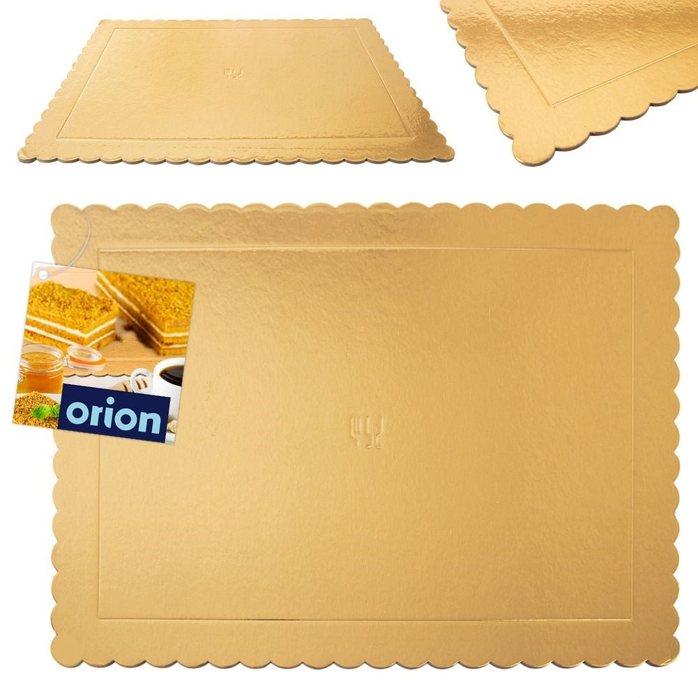 Rectangular cake tray 40x30 cm in shiny gold cardboard
