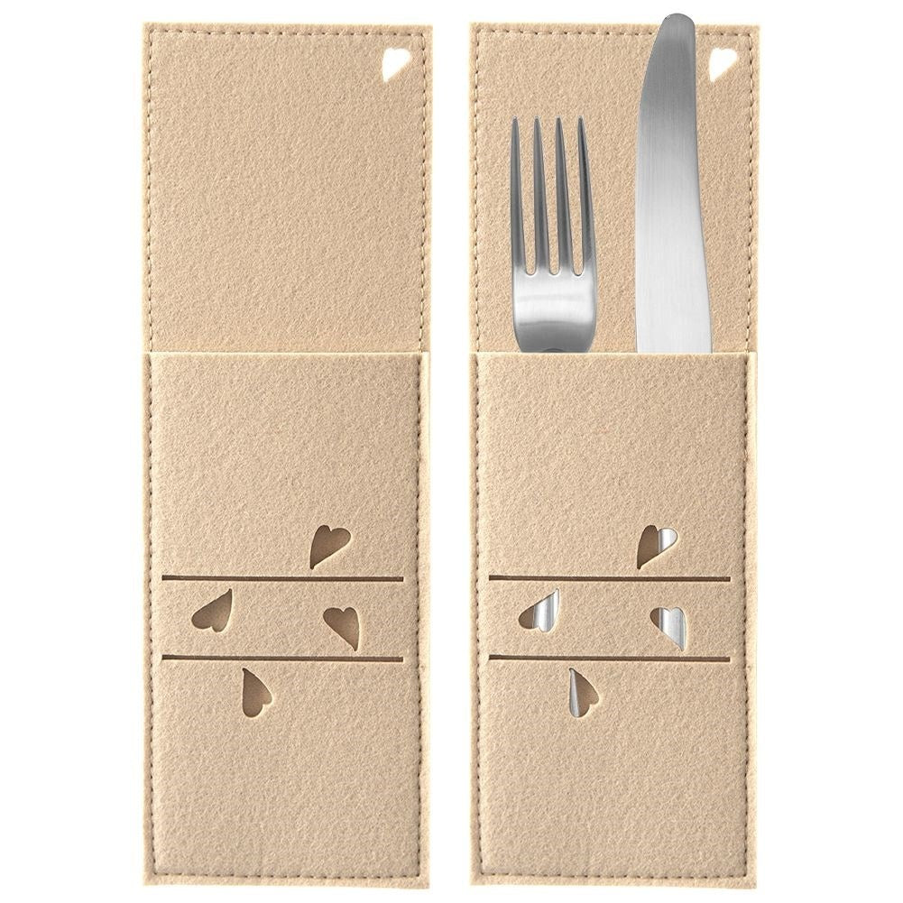 Rectangular cutlery cases in beige felt - unique decoration