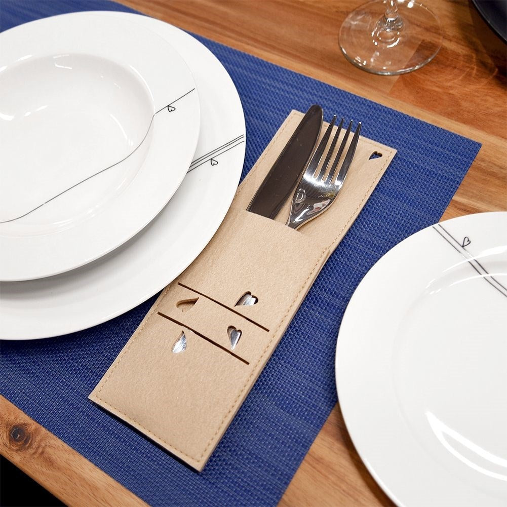 Rectangular cutlery cases in beige felt - unique decoration
