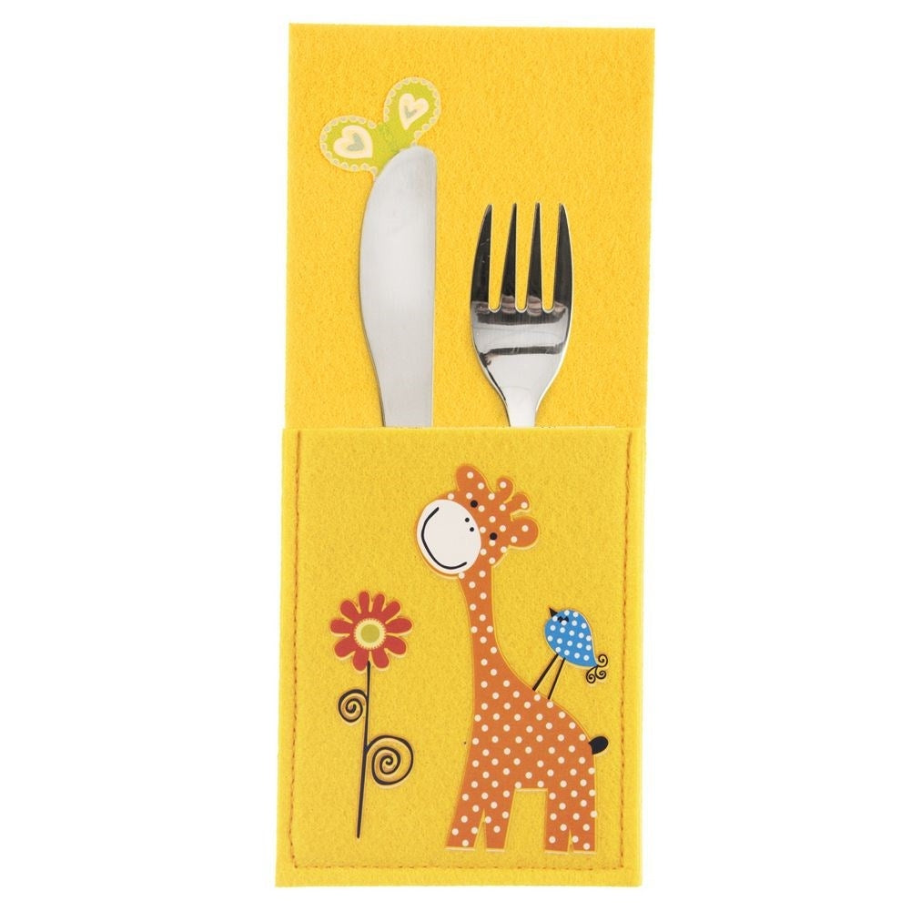 Rectangular felt cutlery case with a cute giraffe motif