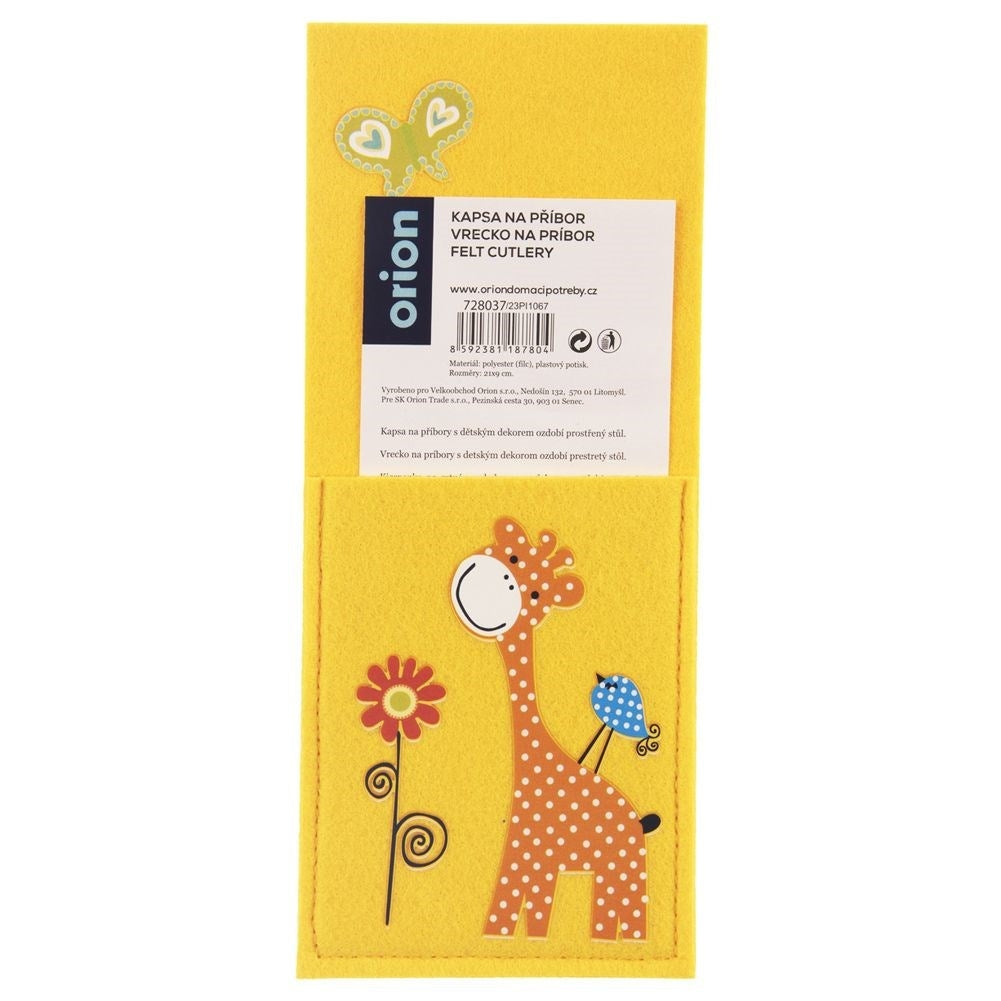Rectangular felt cutlery case with a cute giraffe motif