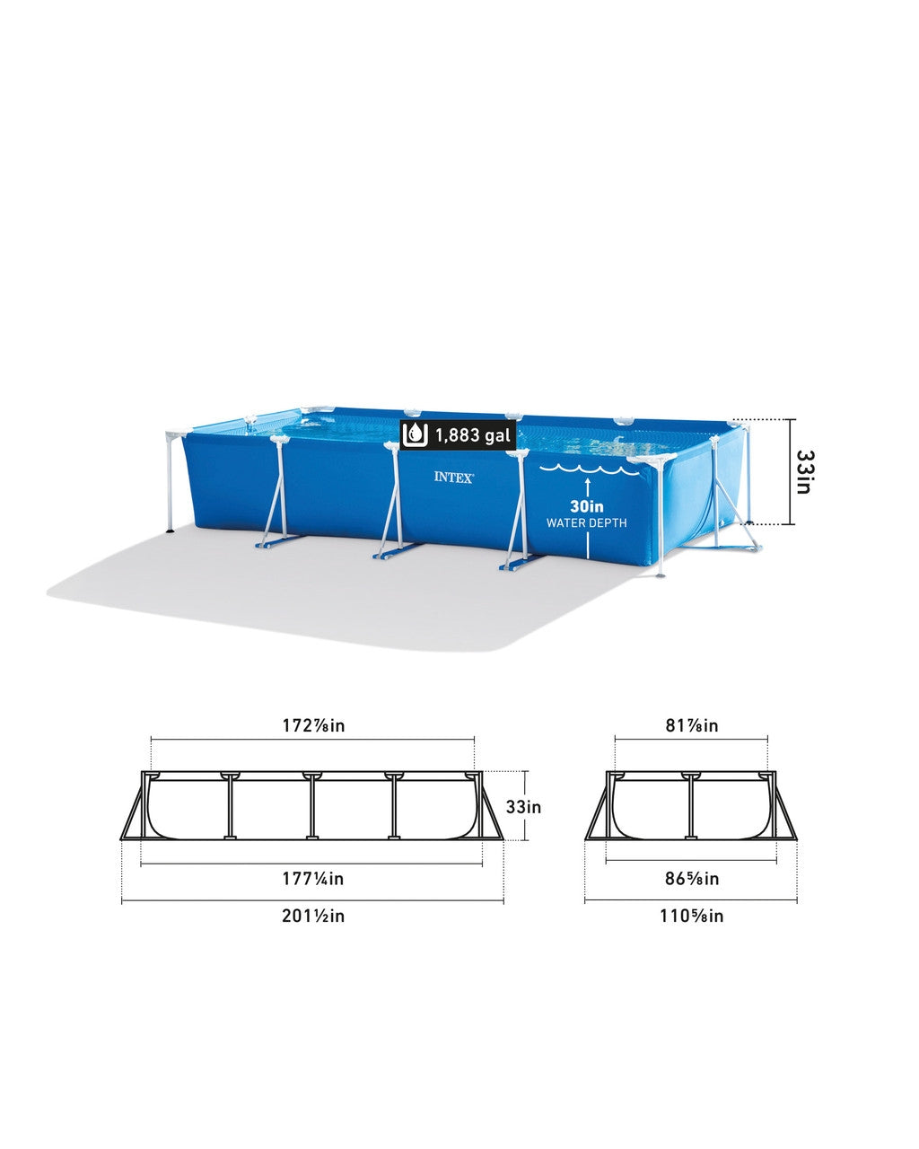 Rectangular frame garden pool 450x220x84 cm, 7127L, INTEX 28273