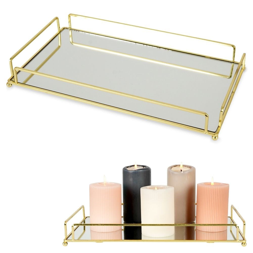 Rectangular gold mirror tray 36.5x20.5 cm for candles