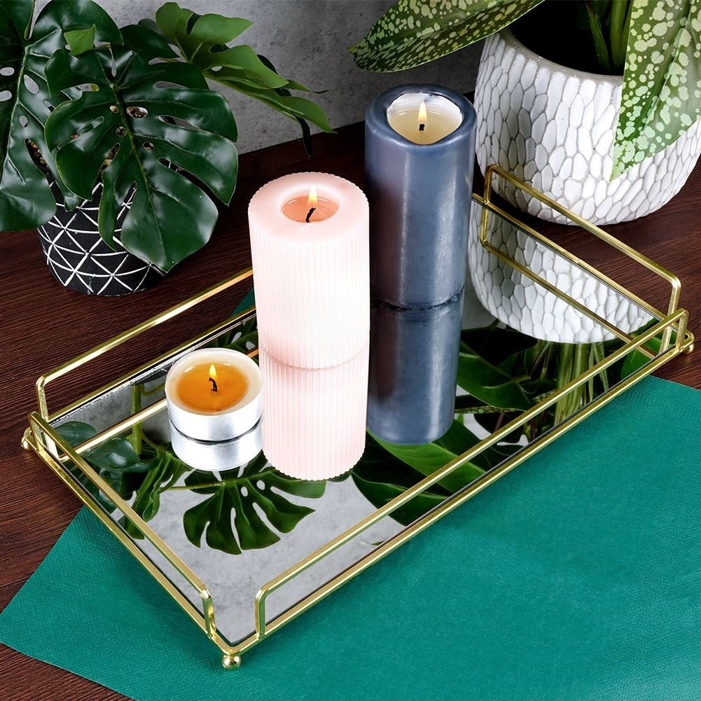 Rectangular gold mirror tray 36.5x20.5 cm for candles