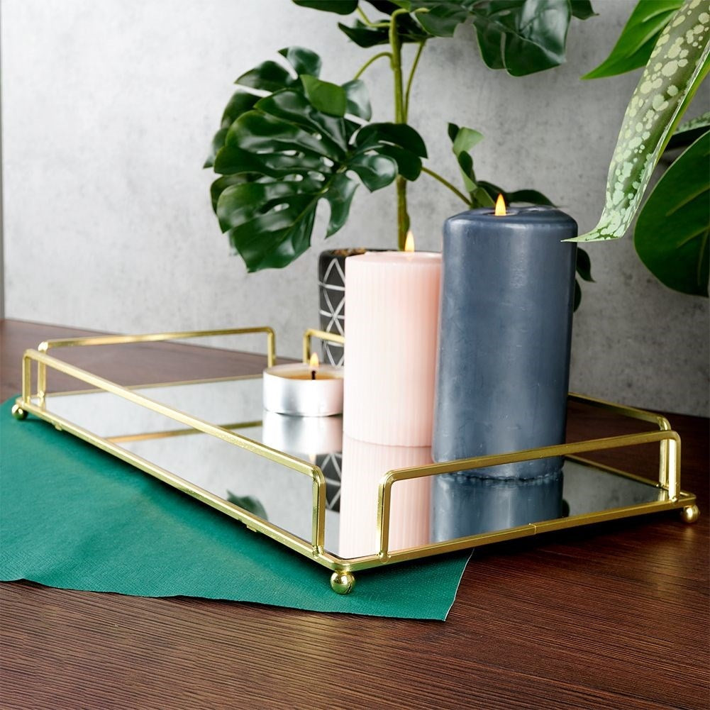 Rectangular gold mirror tray 36.5x20.5 cm for candles