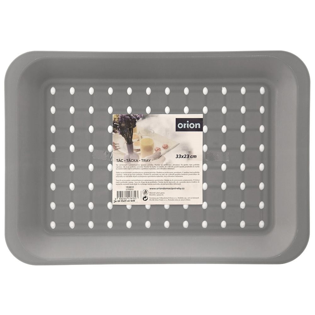 Rectangular kitchen tray in non-slip high-quality gray material