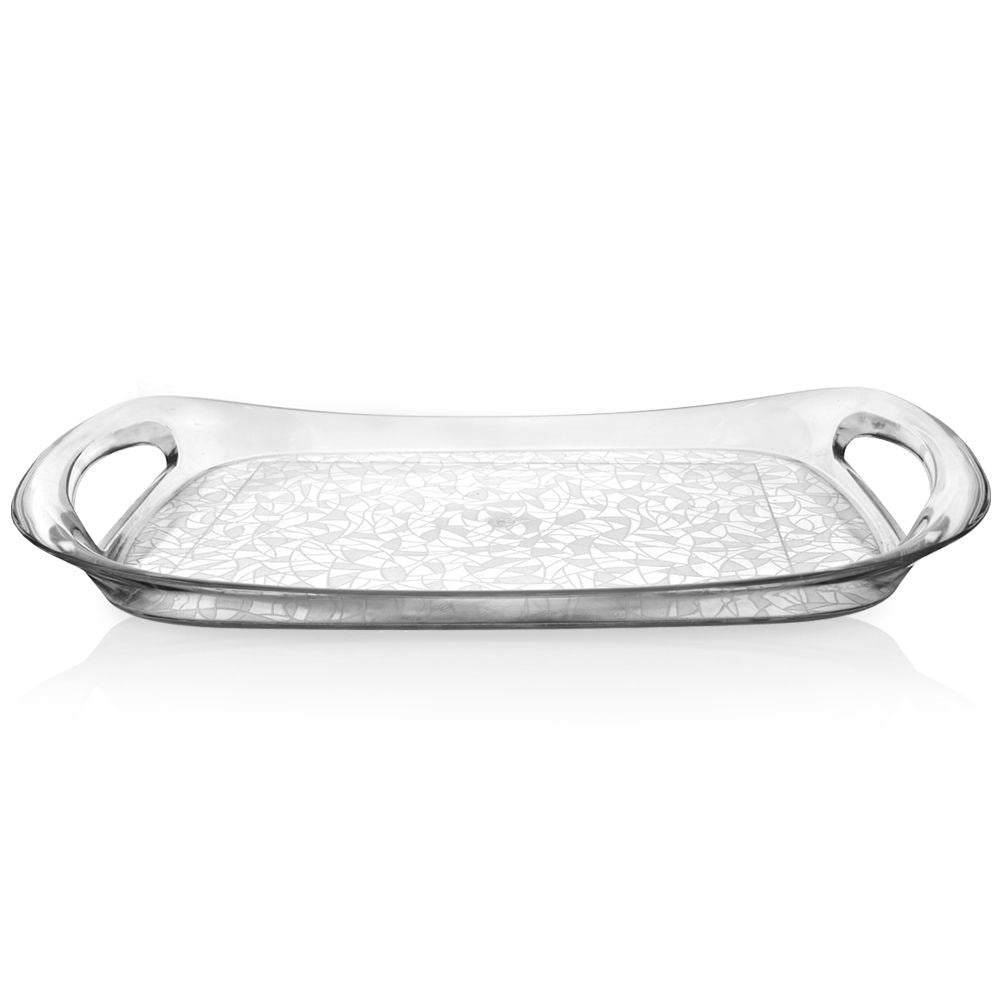 Rectangular kitchen tray with handle in transparent acrylic