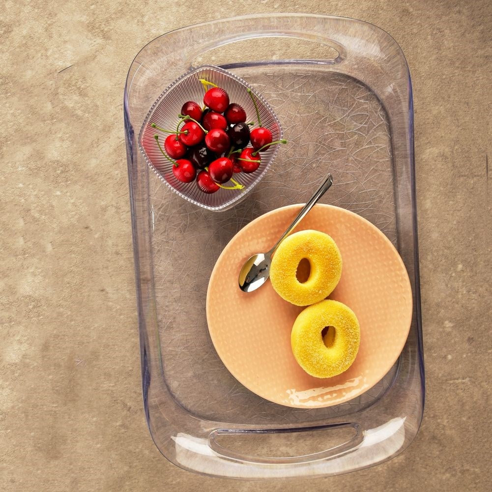 Rectangular kitchen tray with handle in transparent acrylic