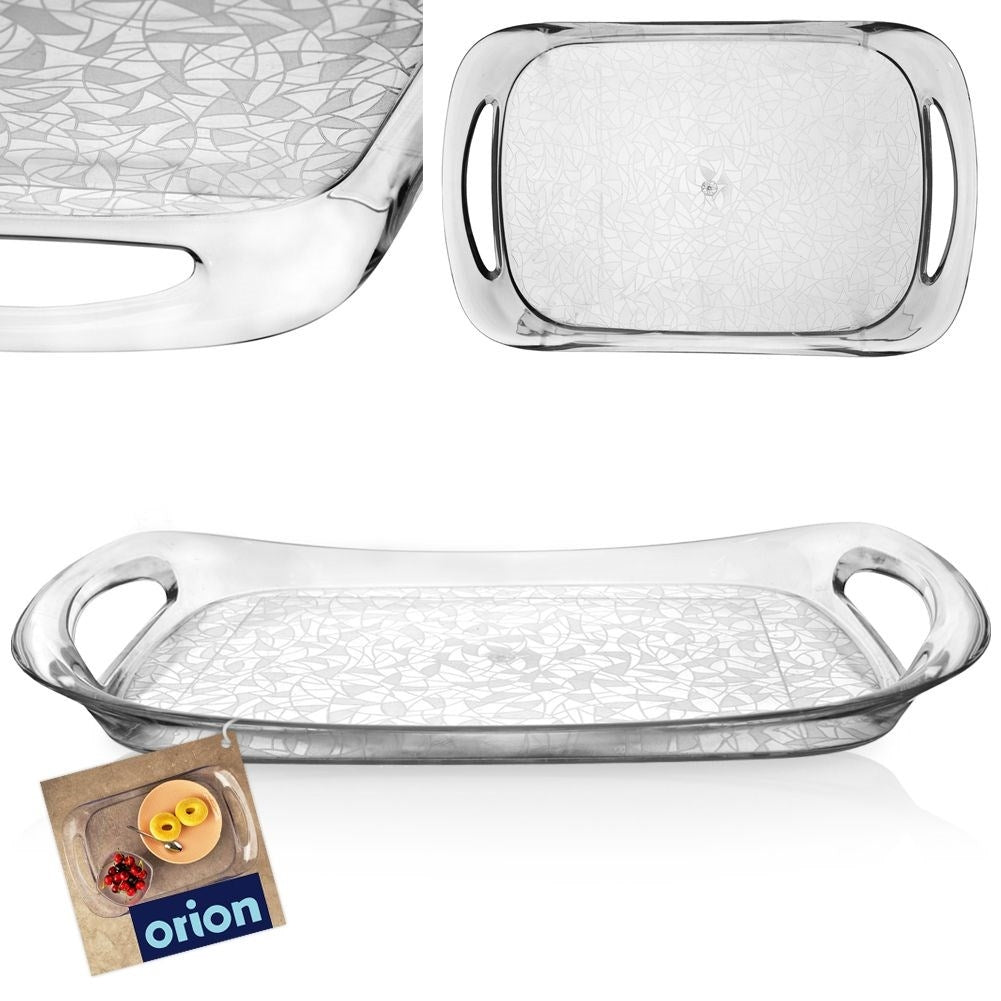 Rectangular kitchen tray with handle in transparent acrylic