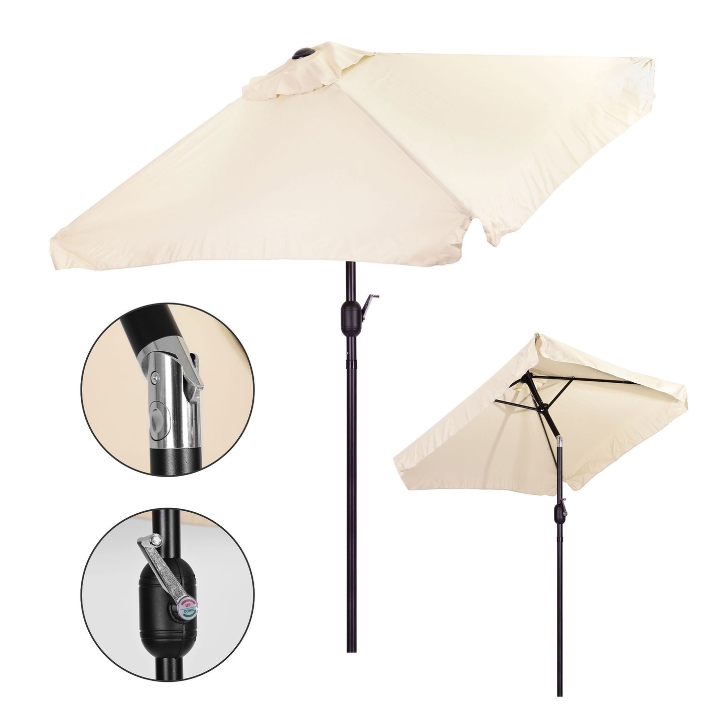 Rectangular large slanted garden umbrella with crank, beige, 200 x 140 cm