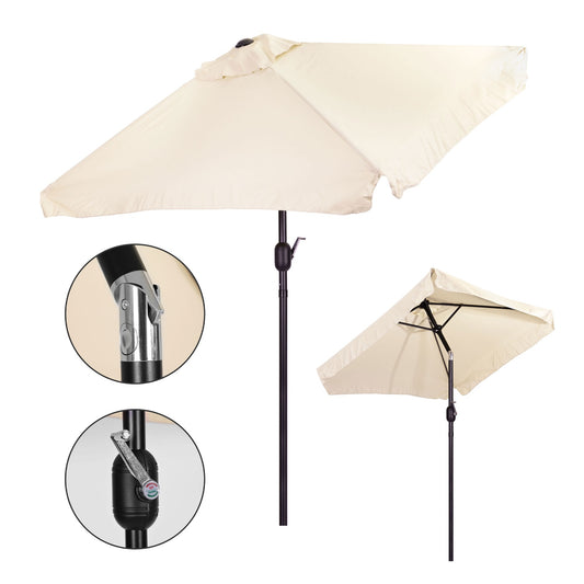 Rectangular large slanted garden umbrella with crank, beige, 200 x 140 cm