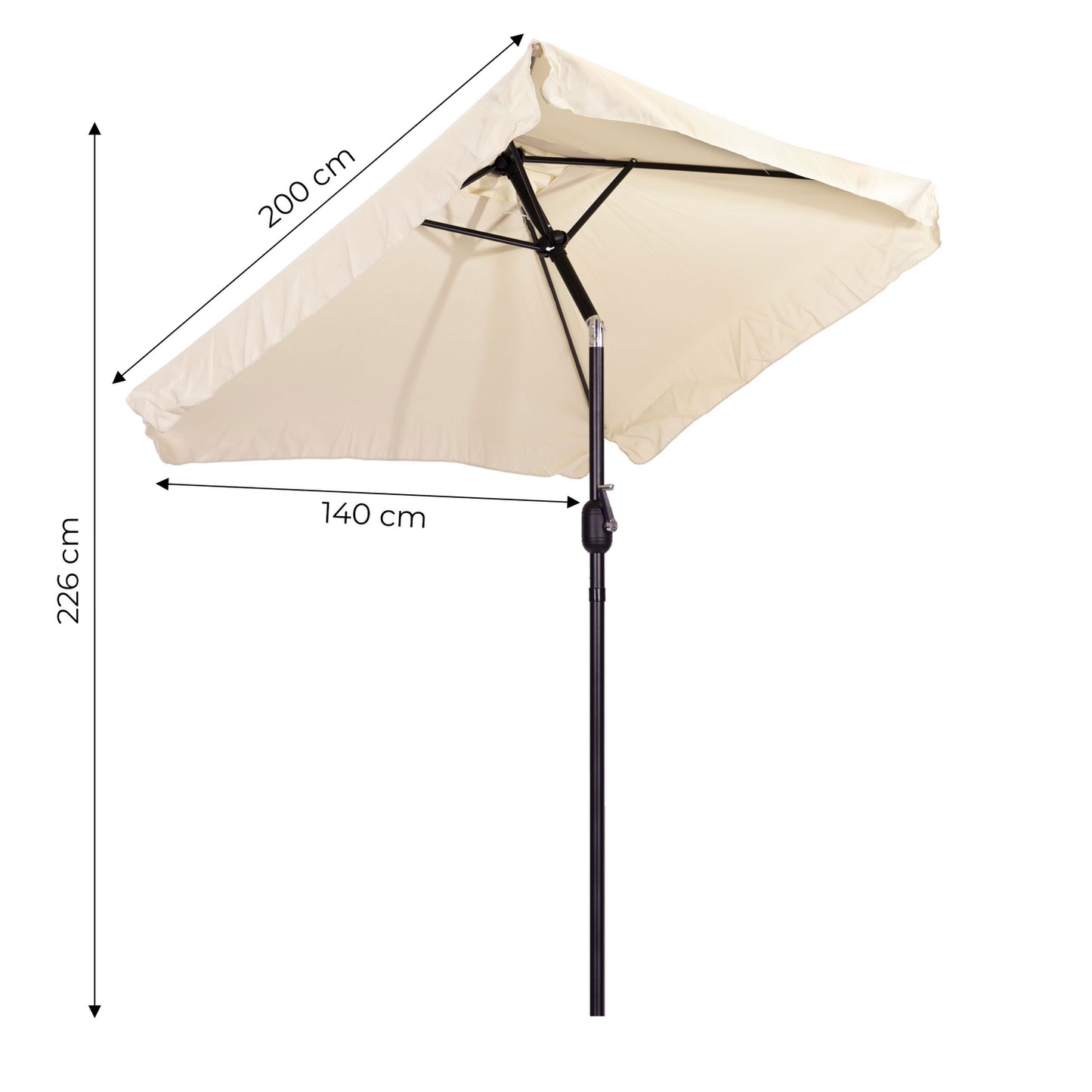 Rectangular large slanted garden umbrella with crank, beige, 200 x 140 cm