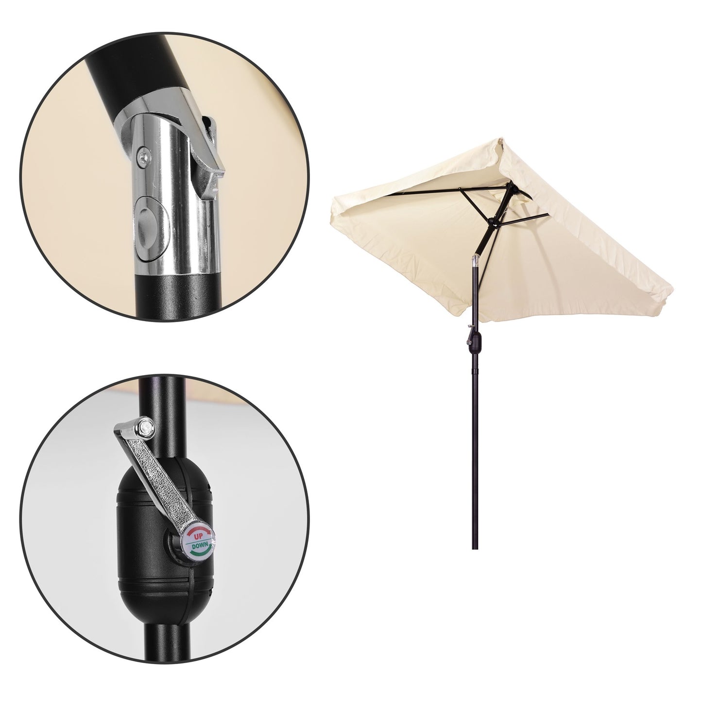 Rectangular large slanted garden umbrella with crank, beige, 200 x 140 cm