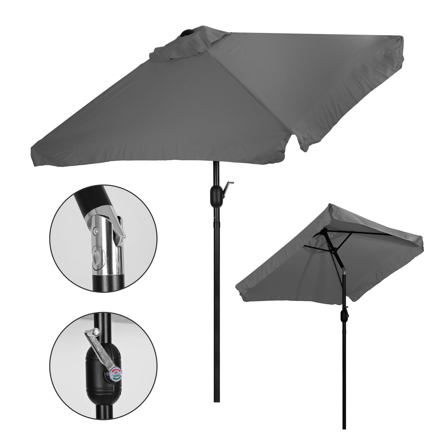 Rectangular large slanted garden umbrella with crank, gray, 200 x 140 cm