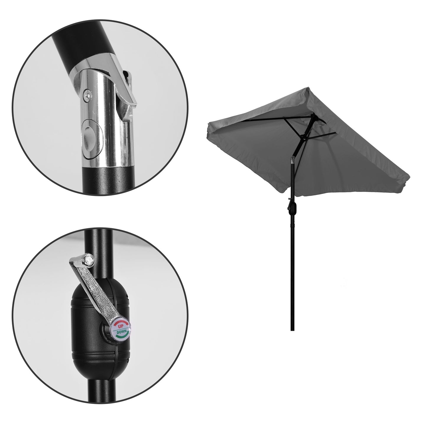 Rectangular large slanted garden umbrella with crank, gray, 200 x 140 cm