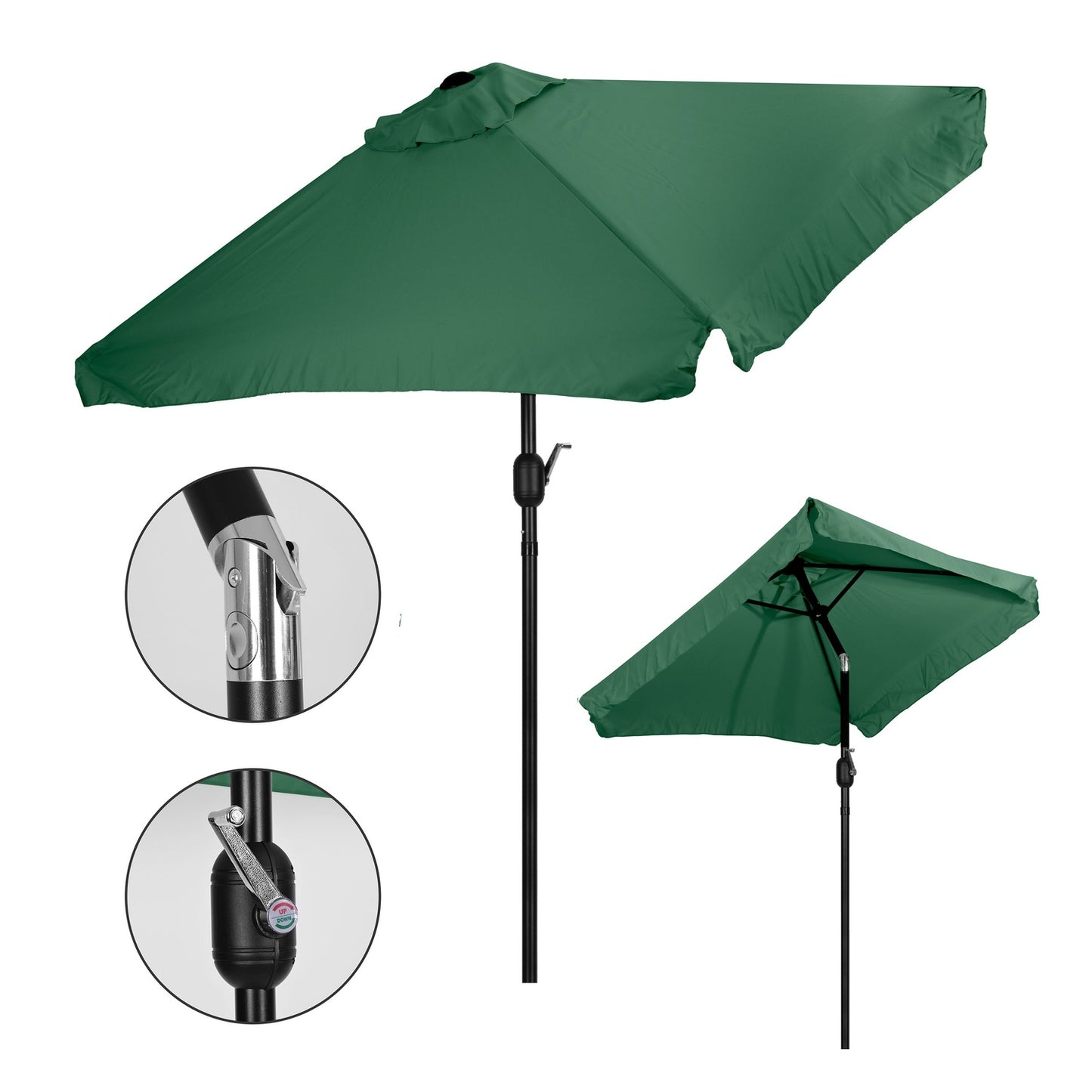 Rectangular large slanted garden umbrella with crank, green, 200 x 140 cm