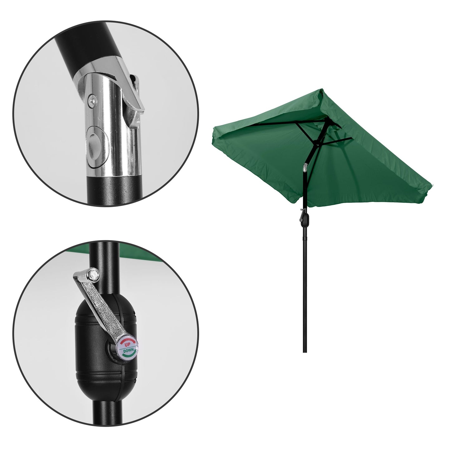 Rectangular large slanted garden umbrella with crank, green, 200 x 140 cm