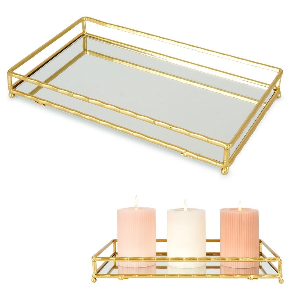 Rectangular mirror tray 30.5x17 cm in gold and mirror glass