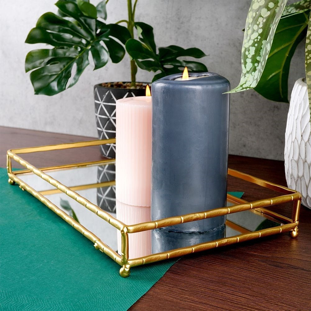Rectangular mirror tray 30.5x17 cm in gold and mirror glass