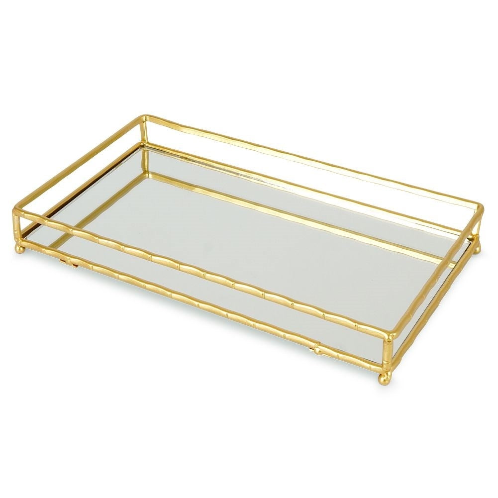Rectangular mirror tray 30.5x17 cm in gold and mirror glass