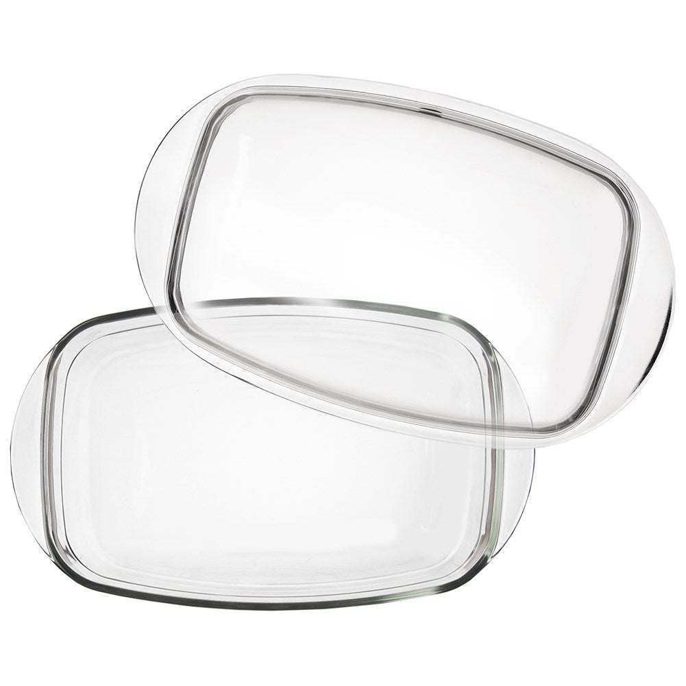 Rectangular oven form in durable glass with a practical lid