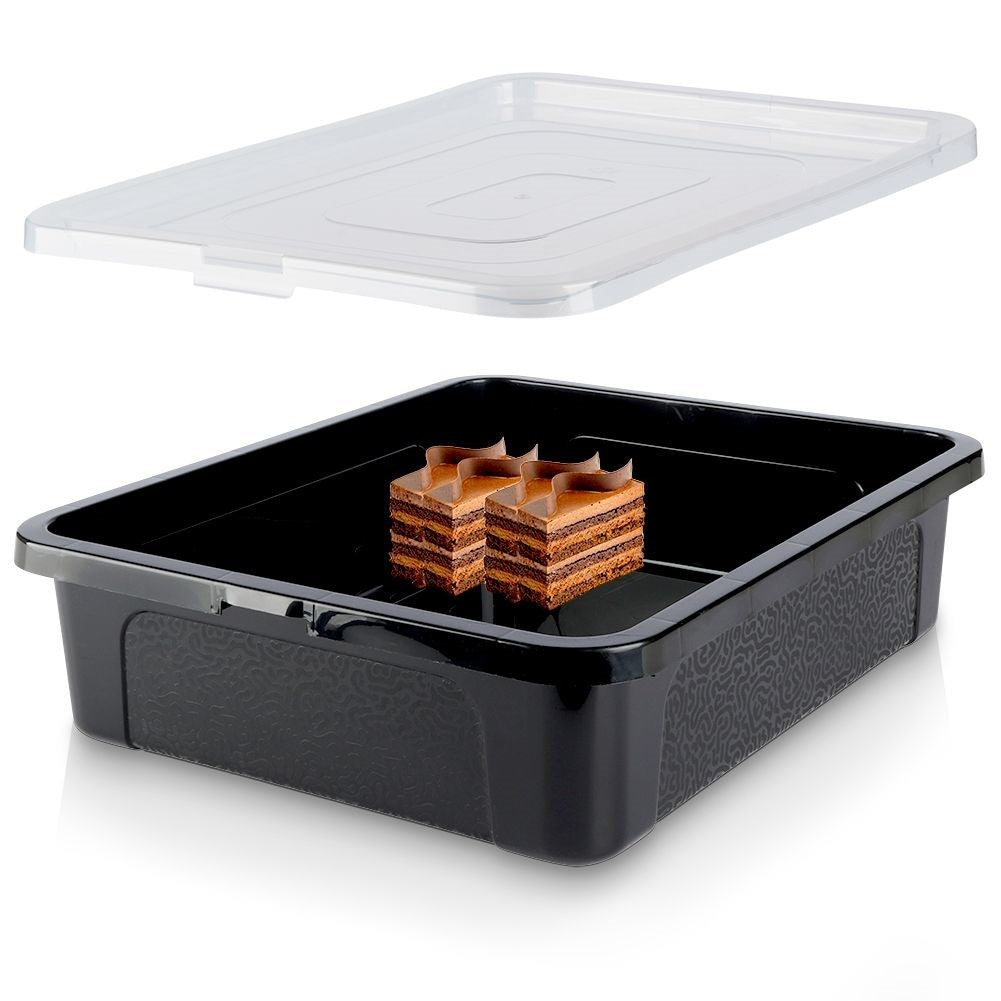 Rectangular plastic cookie container with transparent lid