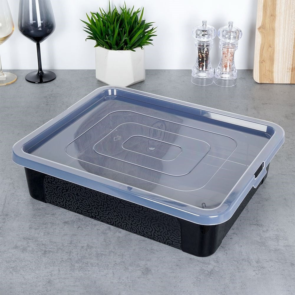 Rectangular plastic cookie container with transparent lid