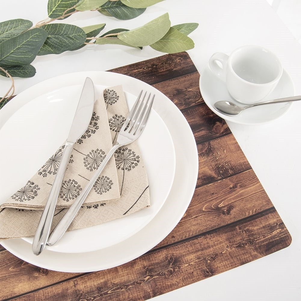 Rectangular plastic kitchen mat with wood imitation for stylish table setting