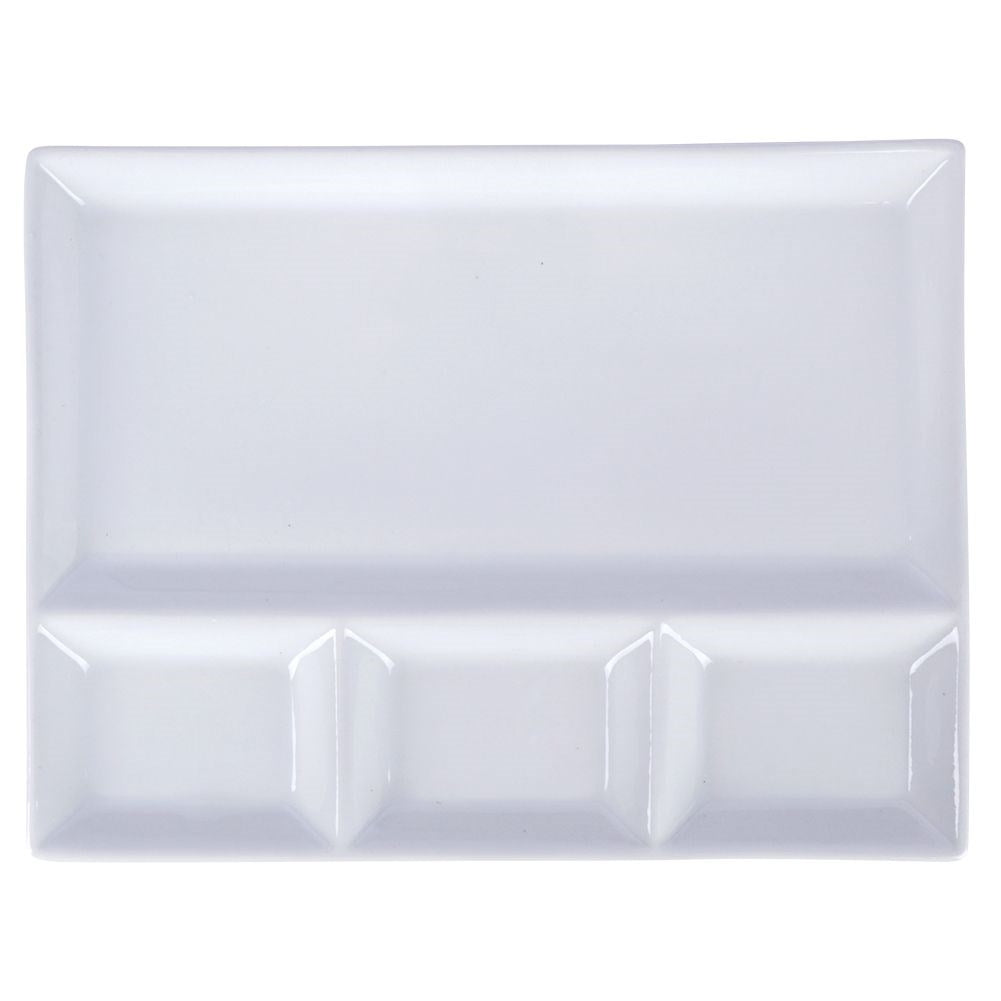 Rectangular porcelain tray with four sections for snacks