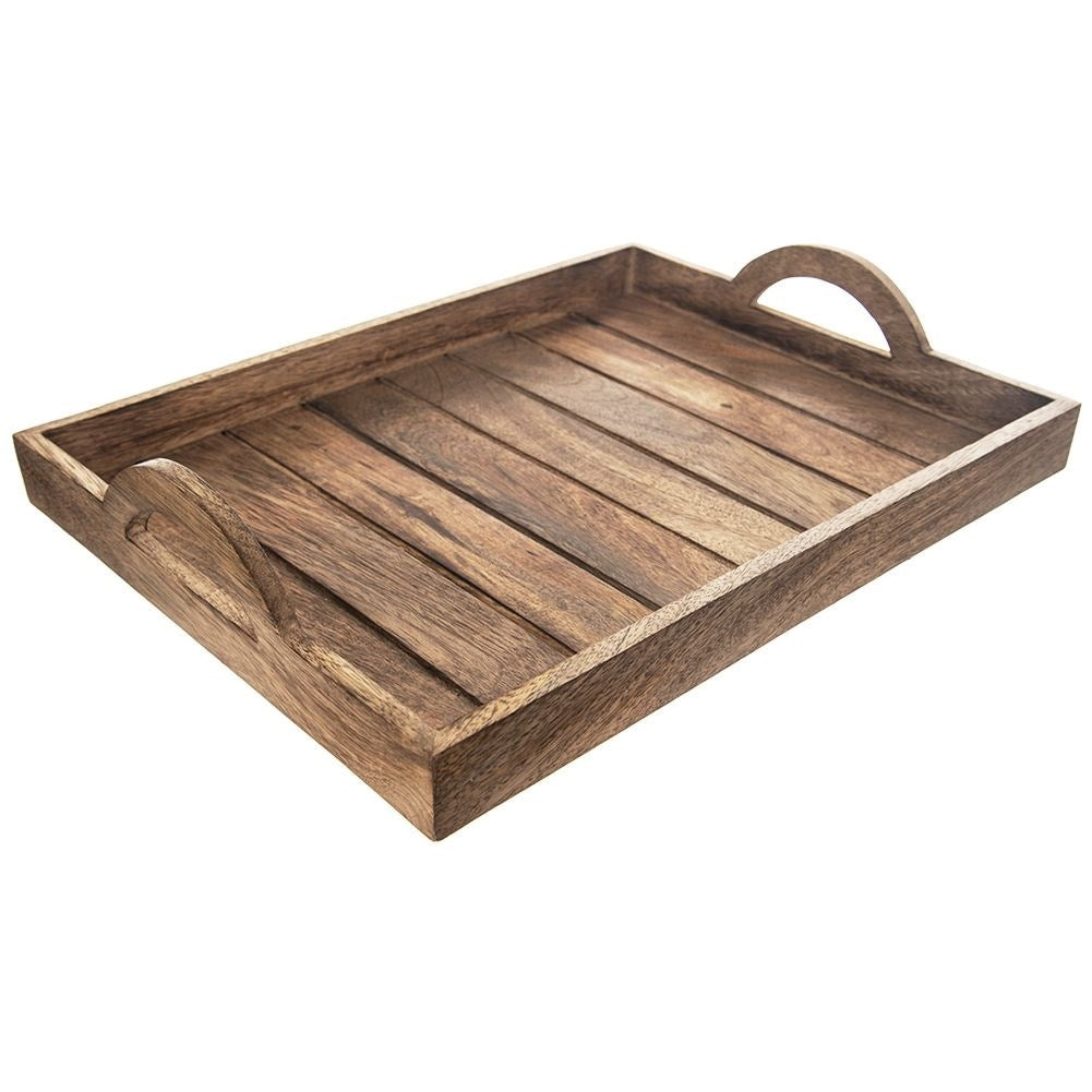 Rectangular serving tray in mango wood with handle
