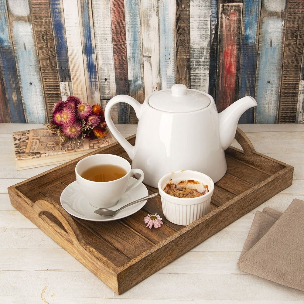 Rectangular serving tray in mango wood with handle