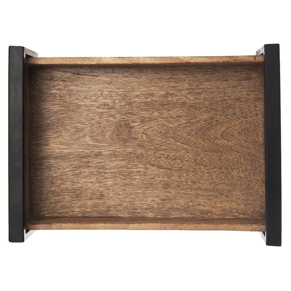 Rectangular serving tray in mango wood with metal handle