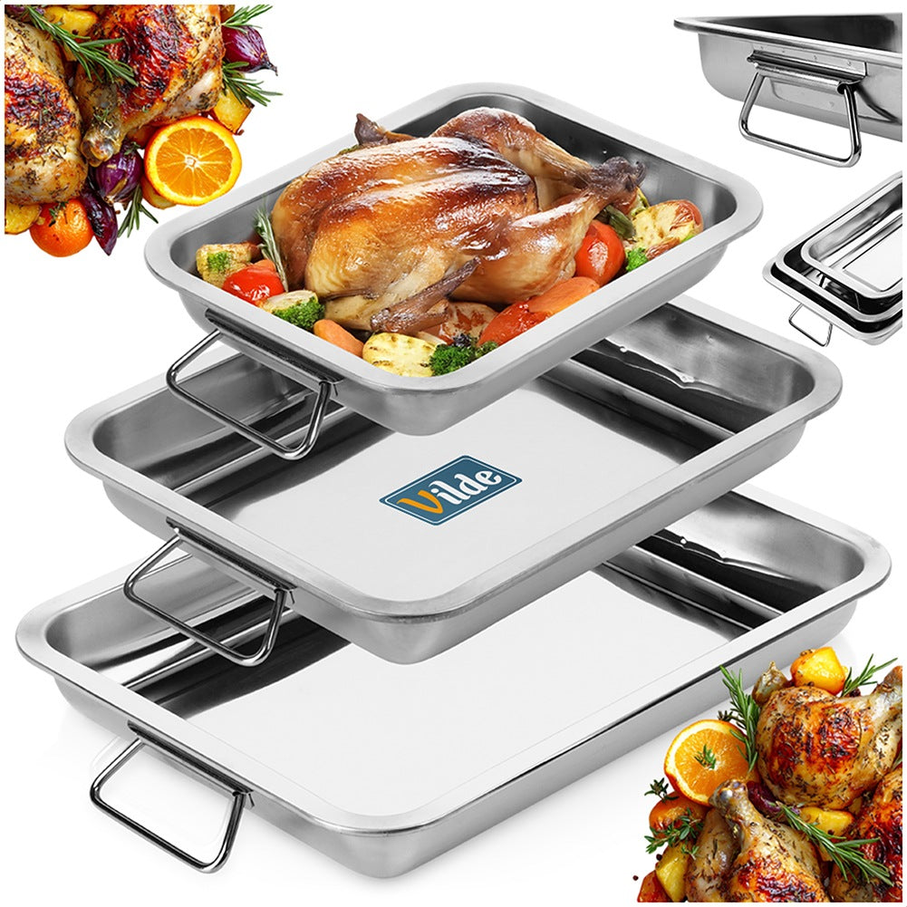 Rectangular steel roasting pan 3 pcs.