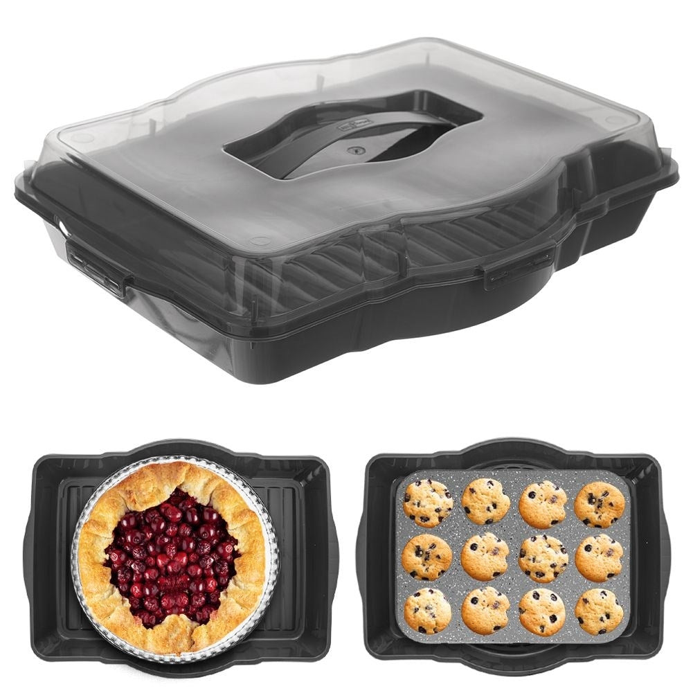 Rectangular storage container with clips and handles