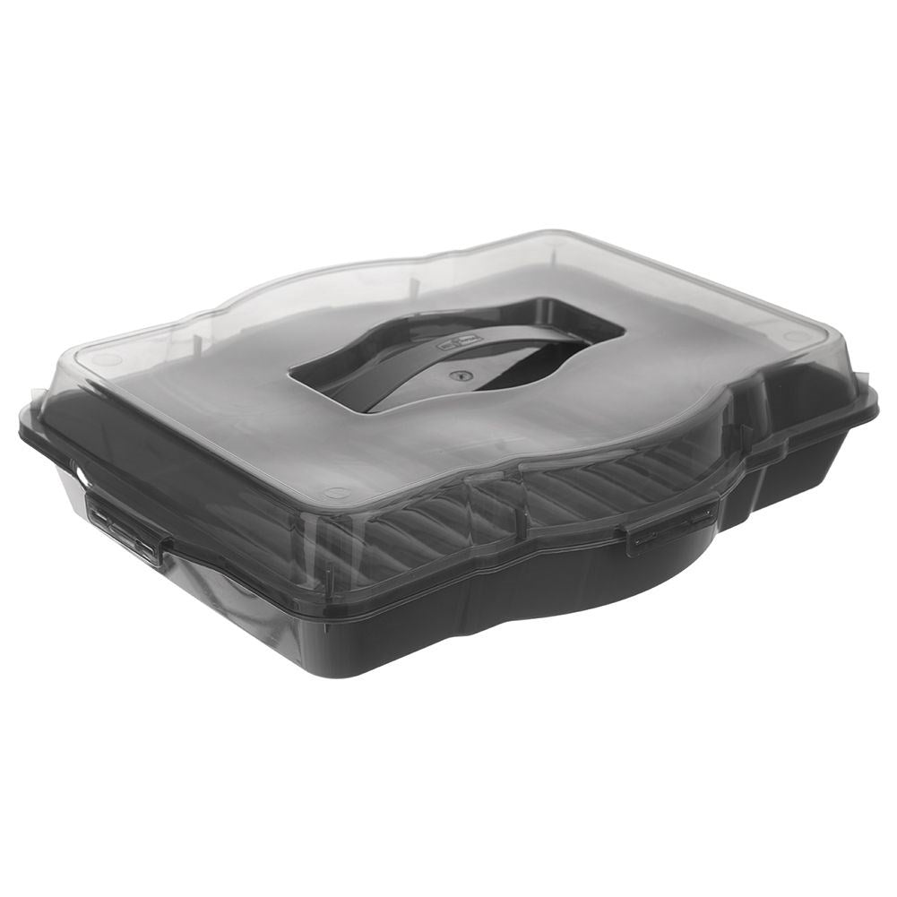 Rectangular storage container with clips and handles