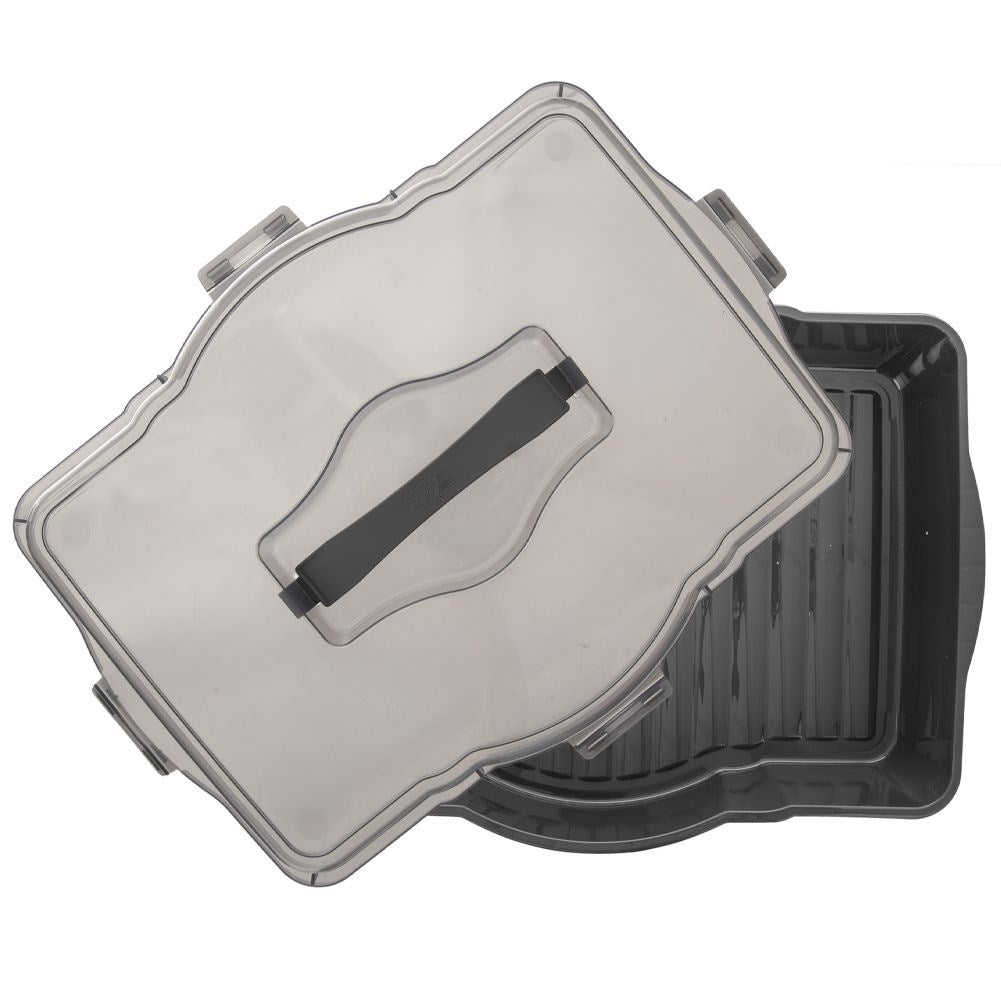 Rectangular storage container with clips and handles