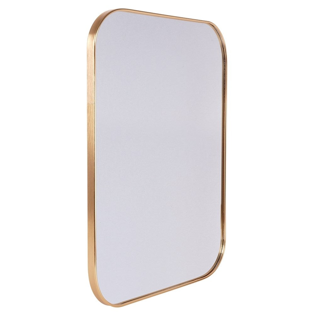 Rectangular wall mirror with gold frame and rounded corners