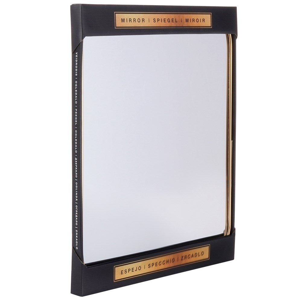 Rectangular wall mirror with gold frame and rounded corners