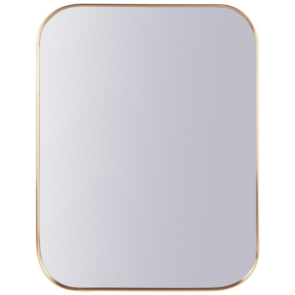 Rectangular wall mirror with gold frame and rounded corners